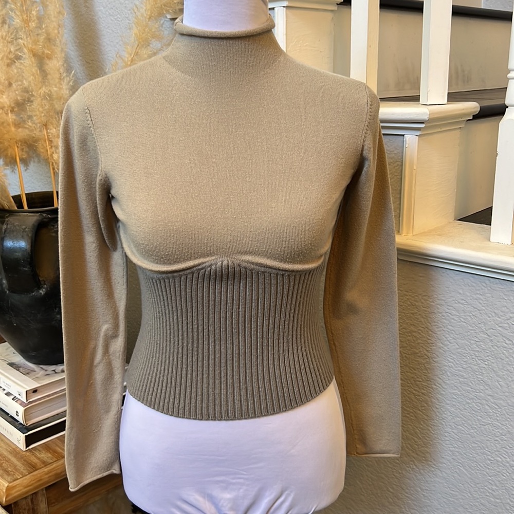 Zara Mock Neck Combination Long Sleeve Sweater - Picture 2 of 9